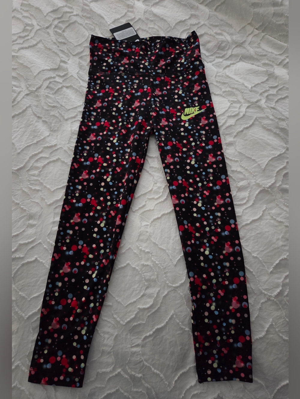 Nike Glow Time Girls Leggings with Neon Logo and Multicolor Dot Print Size 6X